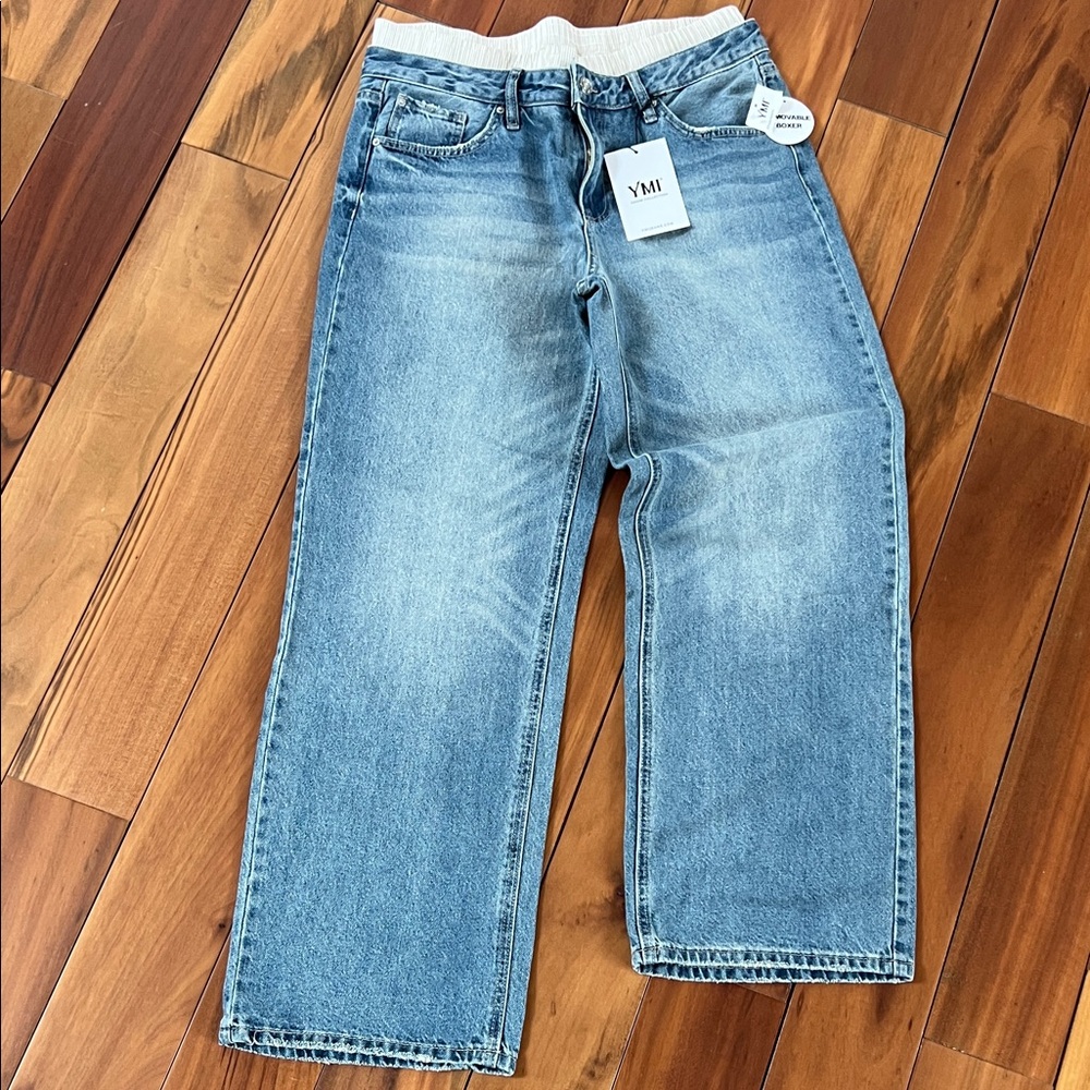 YMI NWT L. Blue Relaxed/loose fit Jeans w removable boxer topper since low rise